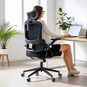 Dripio Bureau stoel met lendensteun, inklapbare armleuningen, mesh-bekleding, taupe kleur