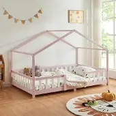 Selius Kinderbed Peuterbed Huisbed Bedhuisje 120x200 cm van Massief Dennenhout met Valbeveiliging