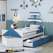 Selius Kinderbed - Uniek Zeilboot Design - Met Opberglades - Eenpersoons