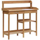 Selius Werkbank van massief dennenhout – verstelbare tuinwerktafel met weerbestendig design en opbergplanken