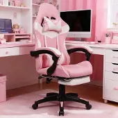 Selius Gamingstoel – Ergonomische Gamestoel met Verstelbare Lendensteun en Draaibare Neksteun – Roze