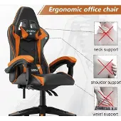 Selius Gamingstoel - Ergonomische Kunstlederen Computerstoel met Hoofdsteun en Lendensteun - Zwart