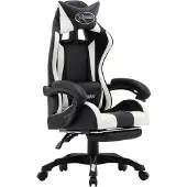 Selius Gamestoel – Gaming Stoel – Racestoel – Verstelbare Rugleuning – Opklapbare Voetensteun – Wit/Zwart