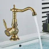 Selius Badkamerwastafelkraan – Antique Brass – Eengreeps – 360° Draaibare Uitloop – Geborstelde Afwerking
