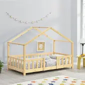 Selius Kinderbed – Ledikant – Huisvormig Design – Valbeveiliging – Massief Dennenhout – 70x140 cm