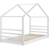 Selius Kinderbed 90x200 cm wit huisbed van massief dennehout met lattenbodem