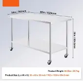 Selius Verstelbare RVS Werktafel - Roestvrijstalen Werkbank Met Wieltjes - 1524x762 mm