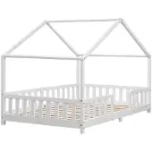 Selius Kinderbed 120x200 cm - Massief dennehout met valbeveiliging en huisdesign