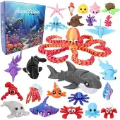 OCreon Adventskalender Met Zeedieren - 24 Beweegbare Fidget-Figuurtjes Van Zeedieren - Kerstaftelling