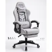 Dowinx Ergonomische gamingstoel met voetsteun en lendensteunmassage – ademend materiaal, lichtgrijs