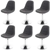 Mendler Set van 6 eetkamerstoelen, model HWC-A60, draaistoel, chroomframe, lichtgrijze stof