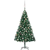 Syfax Kunstkerstboom met verlichting en kerstballen 120 cm PVC groen