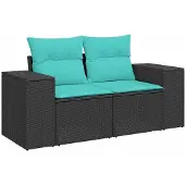 vidaXL Tuinbank 2-zits met kussens poly rattan zwart