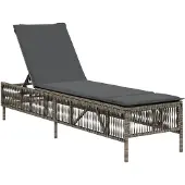 vidaXL Zonnebed met kussen, grijs, polyrotan