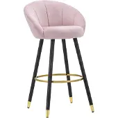 Mauro Ferretti Barkruk "Prag" van roze fluweel en hout – 55 x 56 x 104 cm – Poten met gouden details en een ronde voetsteun, elegante, glamoureuze stijl