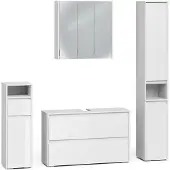 Vicco Badkamermeubelset Majest, Wit Hoogglans/Wit, 4-delig