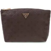 GUESS cosmetische tas Lenwood Travel Top Zip Cosmetic Bag Brown Logo donkerbruin
