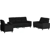 vidaXL Bankstel 3 pcs Zwart Stof
