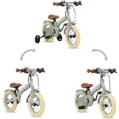 Deryan Luxe Kinderfiets 12 inch - 3 in 1 - loopfiets Groen