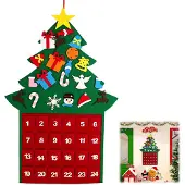 Dripio Adventskalender, kerstboom, vilt, 100 cm, 24 vakken, rood