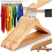 Retoo 10x Houten Kledinghangers met Broekstang - Natuurlijk Hout