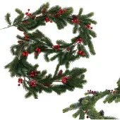 Merkloos Kunststof kerstguirlande - 185 cm met bessen en dennenappels