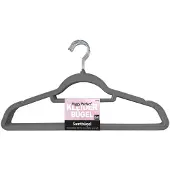 Peggy Perfect fluwelen kledinghangers met broekstang, anthraciet/roze, 6 stuks