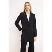 Trendyol Modest Dames Zwart Effen Lang Regular fit Modest Blazers