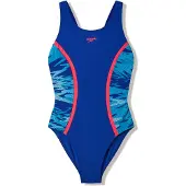 Speedo H-Boom Splice Muscleb 1P Meisjes - Chloorbestendig Badpak Meisjes - Kleurvast Zwempak Meisjes - Sportbadpak Meisjes met Muscleback-Rug - Marine/Blauw - 176
