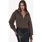 Viorna Dames Korte Geribbelde Rits Cardigan