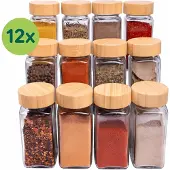 XIVADA Glazen kruidenpotjes – Bamboe – 12 stuks