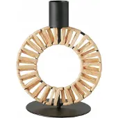 Boltze metalen kandelaar Toke met rietvlechtwerk - 16 cm, variant 2