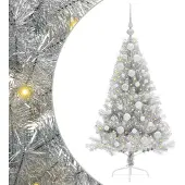 vidaXL Kunststof Voorverlichte Kerstboom met 150 LED Zilver 120 cm PET