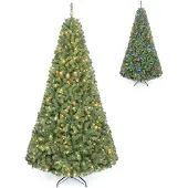 Costway 210 cm Kunstkerstboom met verlichting - Kunststof Kerstboom PVC - met 500 LEDs & 1570 takken - kunstboom voor Kerstmis - groen