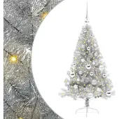 vidaXL Kunststof Voorverlichte Kerstboom met 150 LED Zilver 120 cm PET