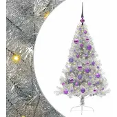 vidaXL Kunststof Voorverlichte Kerstboom met 150 LED Zilver 120 cm PET
