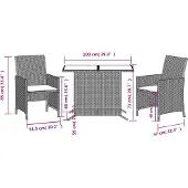 vidaXL 3-delige bistroset met kussens, lichtgrijs, polyrotan