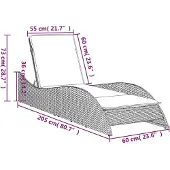 vidaXL Zonnebed met kussen, zwart, 60x205x73 cm, polyrotan