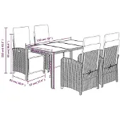 vidaXL 5-delige tuinset met kussens, zwart, van polyrotan