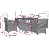 vidaXL 5-delige Tuinset met kussens poly rattan zwart