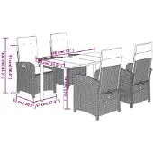 vidaXL 5-delige Tuinset met kussens poly rattan zwart