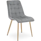 Leobert Chaise - - Tweedelig - Lichtgrijze veloursstof / Eikenhouten poten