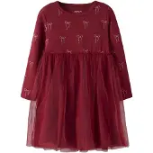 Name it MINI midi jurk met tule details - donkerrood Meisjes Stretchkatoen Ronde hals - maat 86