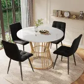 Ninkear Keukentafel, metalen frame, marmerlook, wit/goud (wit)