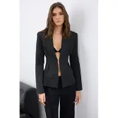 Trendyol TRENDYOLMİLLA Dames Zwart Effen Lang Getailleerd Blazers