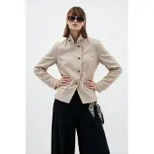 Trendyol TRENDYOLMİLLA Dames Beige Effen Lang Regular fit Blazers