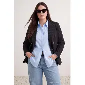 Trendyol Dames Zwart Gestreept Lang Getailleerd Grote maten Blazers