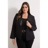 Trendyol Dames Zwart Effen Lang Getailleerd Grote maten Blazers
