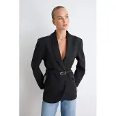 Trendyol TRENDYOLMİLLA Dames Zwart Effen Lang Regular fit Blazers