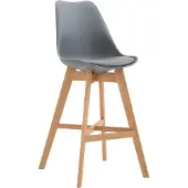 CLP barkruk Cannes, kunststof, met rugleuning en voetsteun | Kleur: grijs, frame: naturel